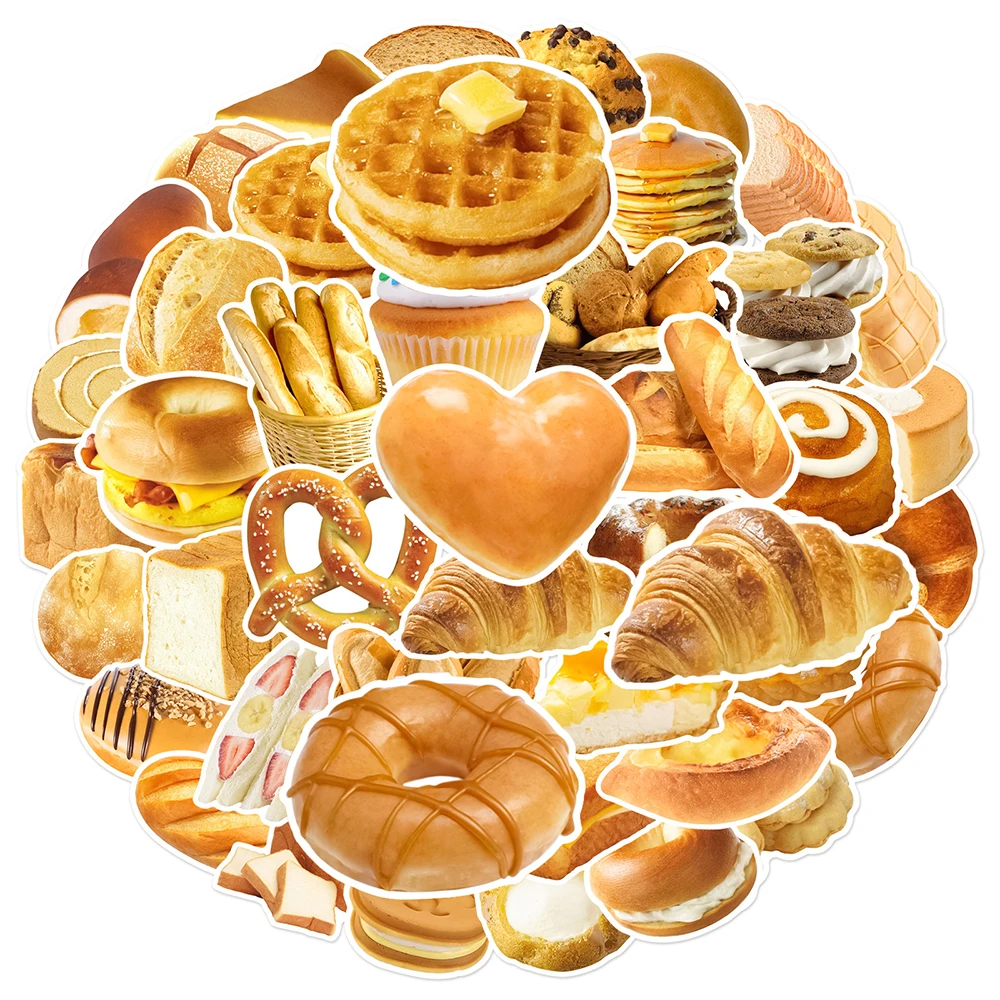 

10/50Pcs Cute Gourmet Bread Food Varied Graffiti Stickers Travel Luggage Scrapbooking Notebook Car Helmet DIY Comics Party Gifts