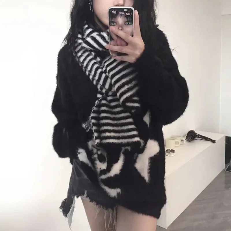 Женский свитер с V-образным вырезом в стиле Харадзюку