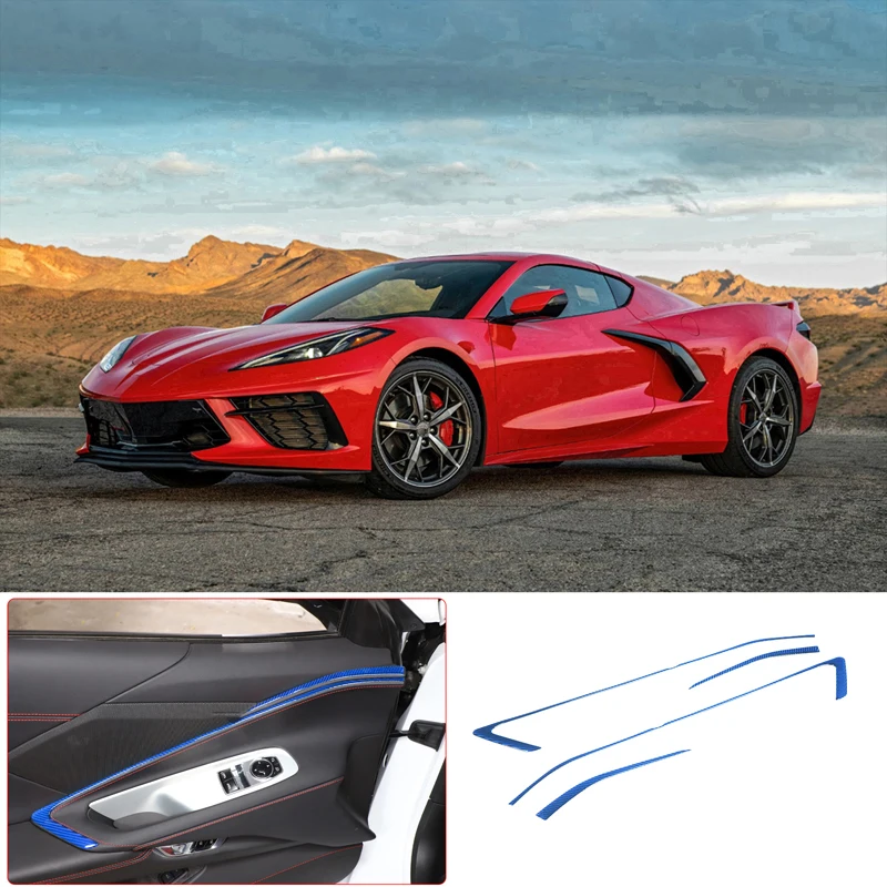

Для Corvette C8 Z51 Z06 2020-2023 Автомобильная внутренняя дверная панель линейная отделка наклейки мягкое углеродное волокно аксессуары для интерьера