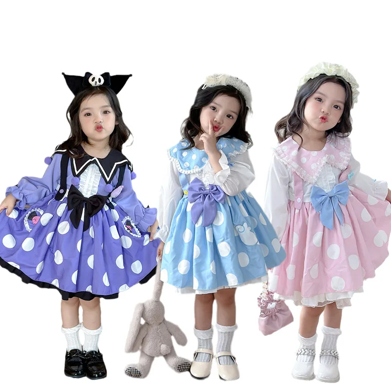 

Платье Sanrio Kawaii аниме MyMelody Cinnamoroll Kuromi Lolita Кукольное платье принцессы воротник короткая юбка JK с длинным рукавом юбка-пачка