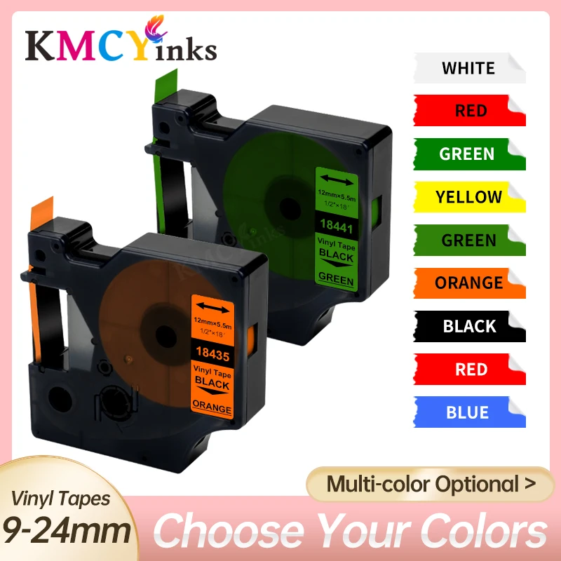 

KMCYinks 9/12/19/24mm Vinyl Label Tape Compatible for Dymo Rhino Label 18444 18432 for Dymo Label Machine Rhino 4000 6000 6500