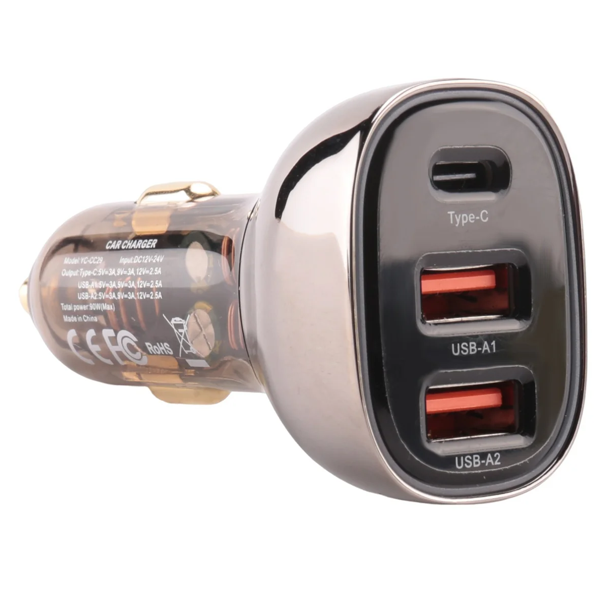 

Transparent Car Charger Lighter 3 USB Adapter Mobile Phone Charger Qc 3.0 Gradual Led Lights(Transparent Tea Black)