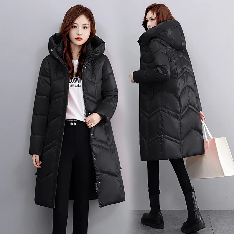 2022 New Winter Parkas Hooded Down Cotton Women Jacket Windproof Glossy Thick Warm Cotton Padded Coat Female Long Snow Overcoat