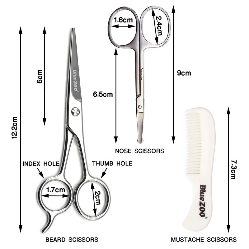 

3pcs/of Beard Clippers Set Beard Repair Kit for Men Mustache Comb Trimming Grooming Scissors Kit Scissors Set Kit for