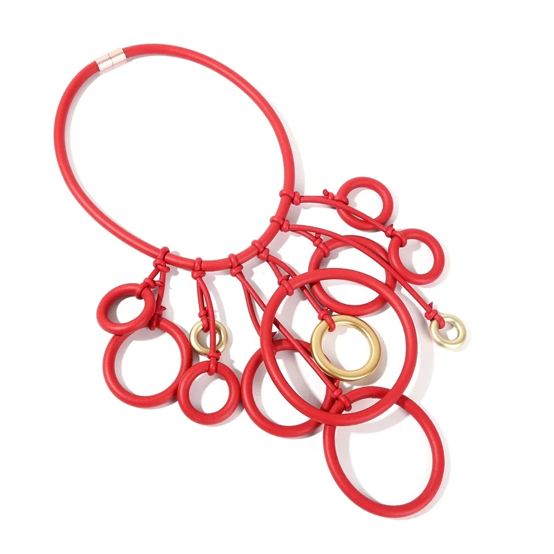 

New Designer Handmade Luxury Women Necklace Bohemia Style Big Circle Pendant Neckalces Rubber Clothes Accessories Women Jewelry