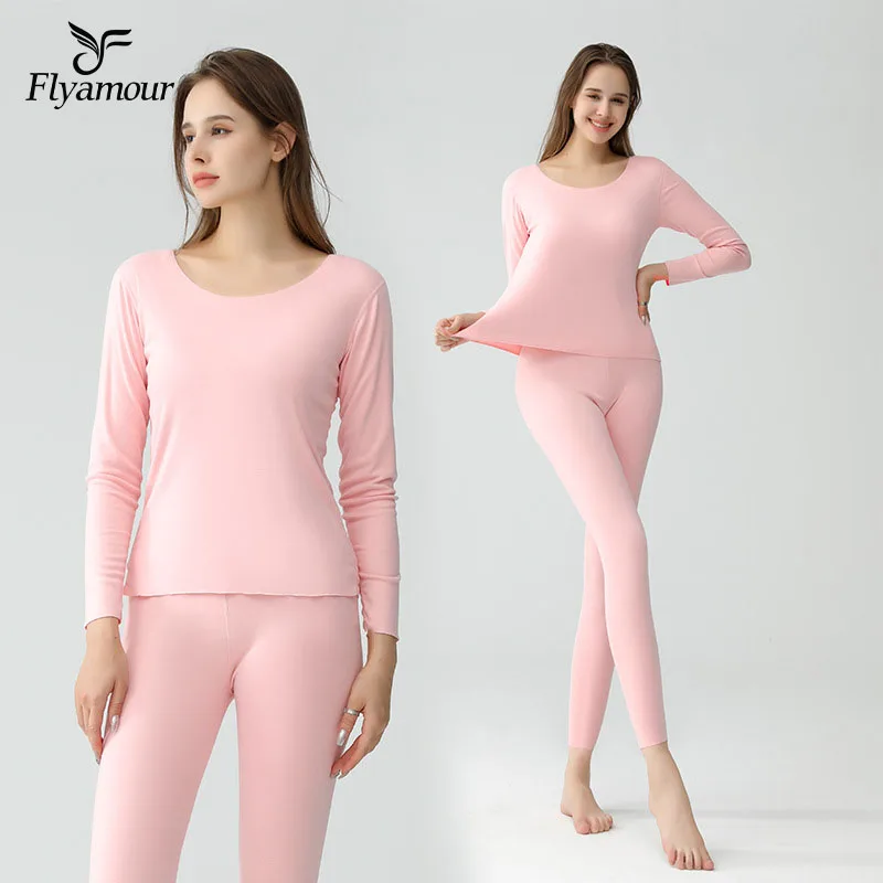 

Women Thermal Underwear Slim Seamless Warm Lingerie Comfortable Long Sleeve Thermal Clothing Set Stretch Solid Colour Autumn