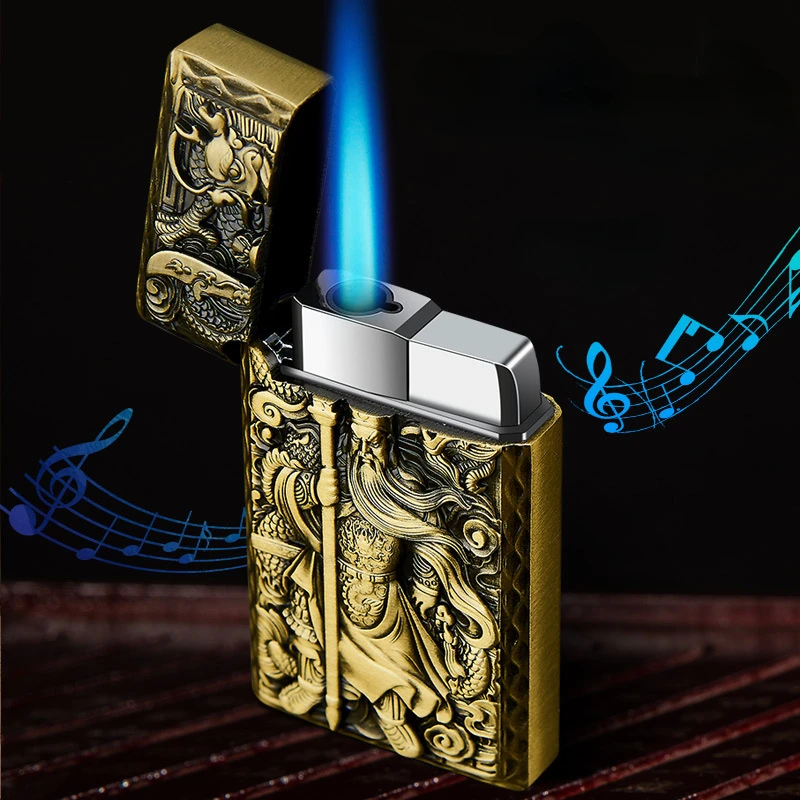 

Metal Relief Pattern Windproof Straight Into Blue Flame Lighter Portable Butane Inflatable Loud Lighter for Men's Smoking Tools