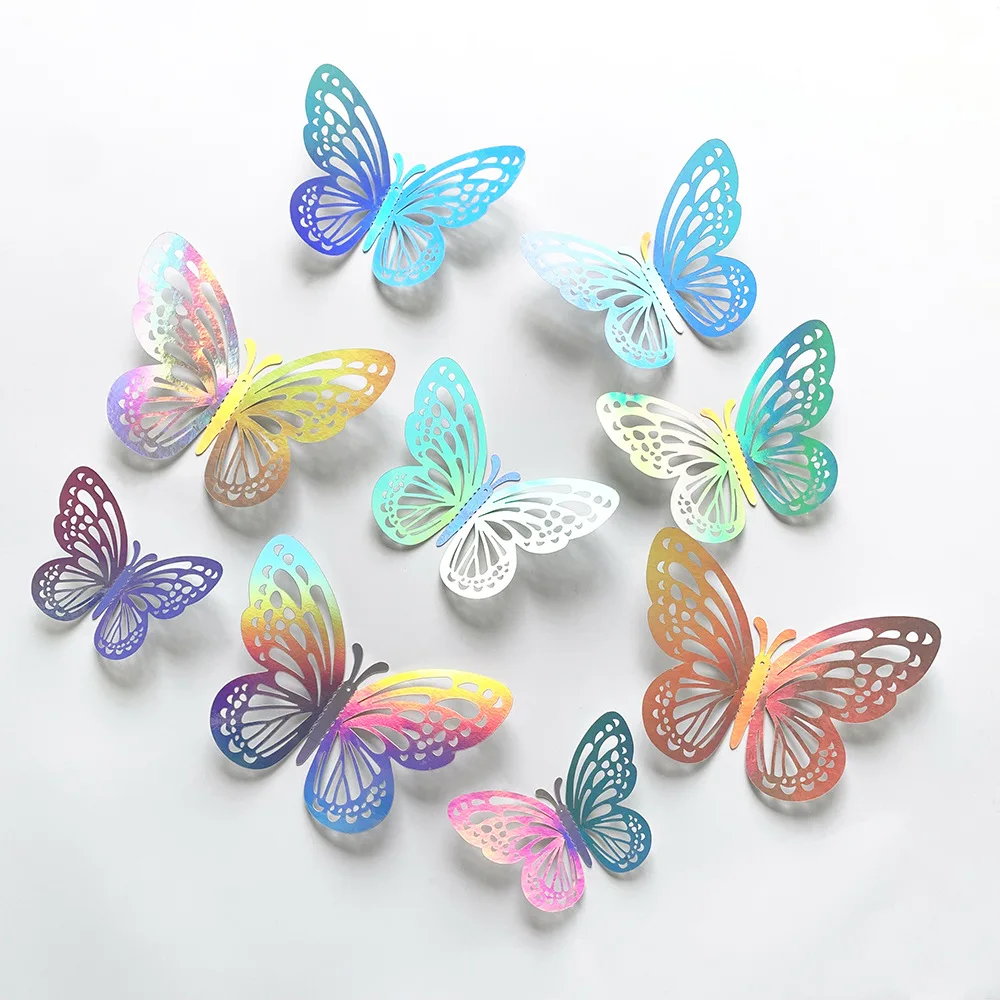 

12pcs 3D Stereo Colorful Silver Butterfly Wedding Festival Party Balloon Decoration Wall Sticker living room decoration