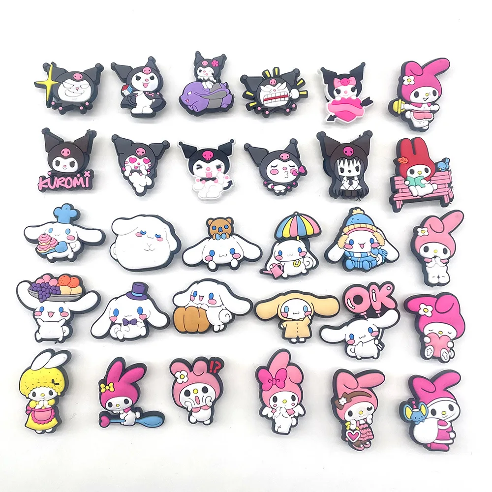 

1pcs Cute Cartoon Sanrio Shoe Buckle PVC Kuromi Cinnamoroll Melody Slippers Souvenir Decoration Wholesale Kids Party X-mas Gifts