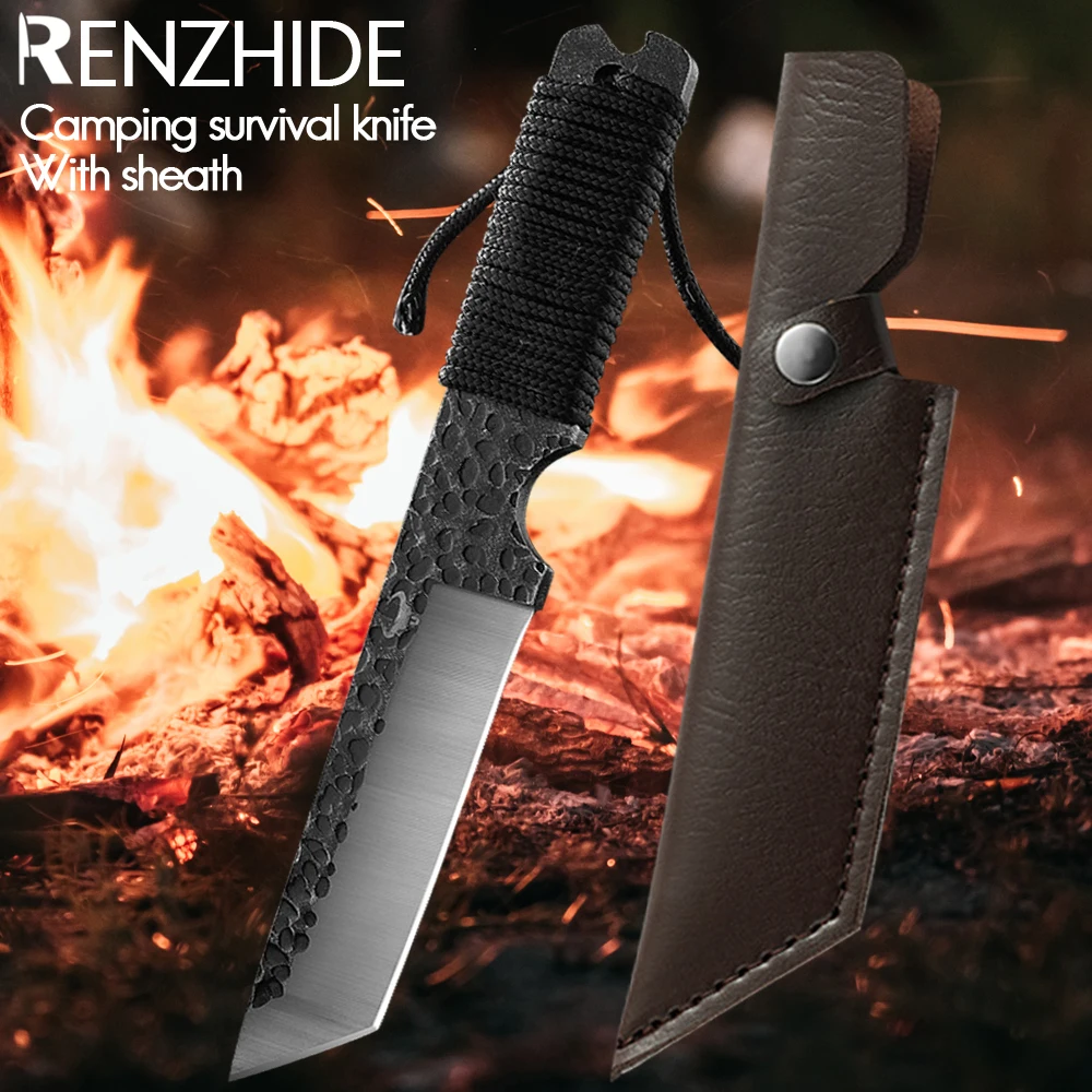 

RZD Camping Pocket Forged Steel Fixed Blade Knife Hiking Fillet Deboning Slicing Splitting Knife Sheath Cover