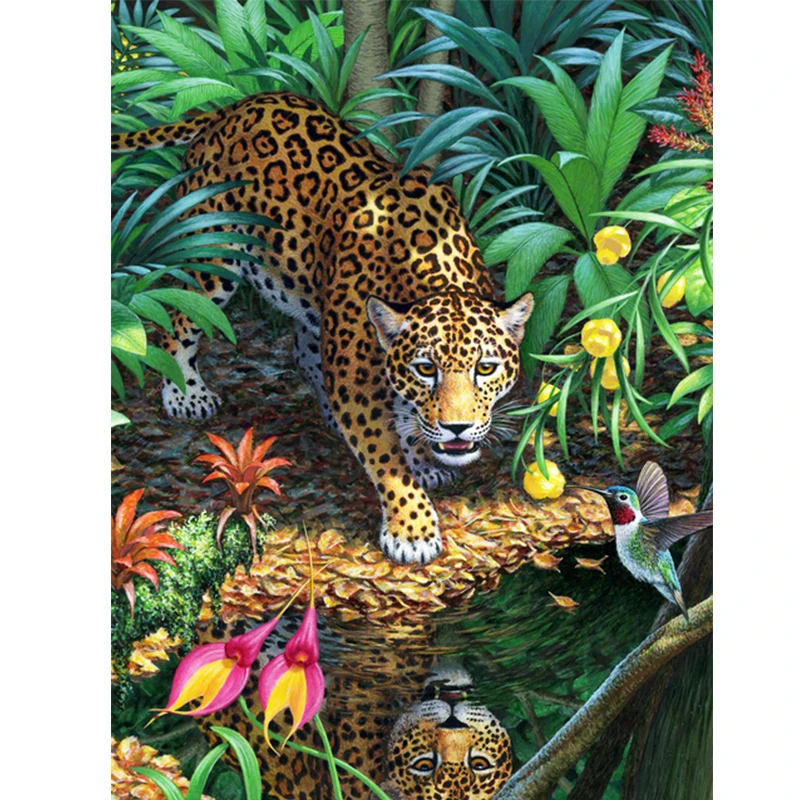 

5D алмазная живопись «сделай сам», Леопардовый животный, полная круглая Алмазная вышивка крестиком стразы, живопись, домашний декор