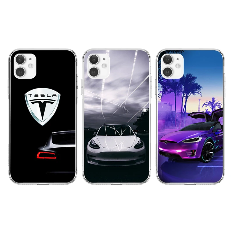 

New Super Electric Car Tesla Transparent Phone Case for IPhone 13 12 11 Pro Max Mini XS XR 8 7 6 6S Plus X SE2020 TPU Cover