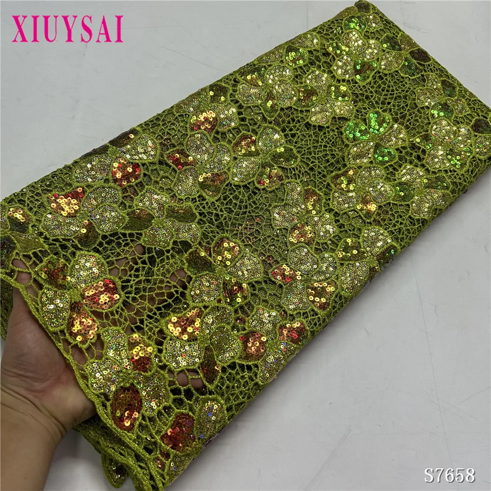 

African Cord Lace Fabric Latest High Quality Sequins Mesh Lace Material French Nigerian Guipure Fabric for Wedding Dress