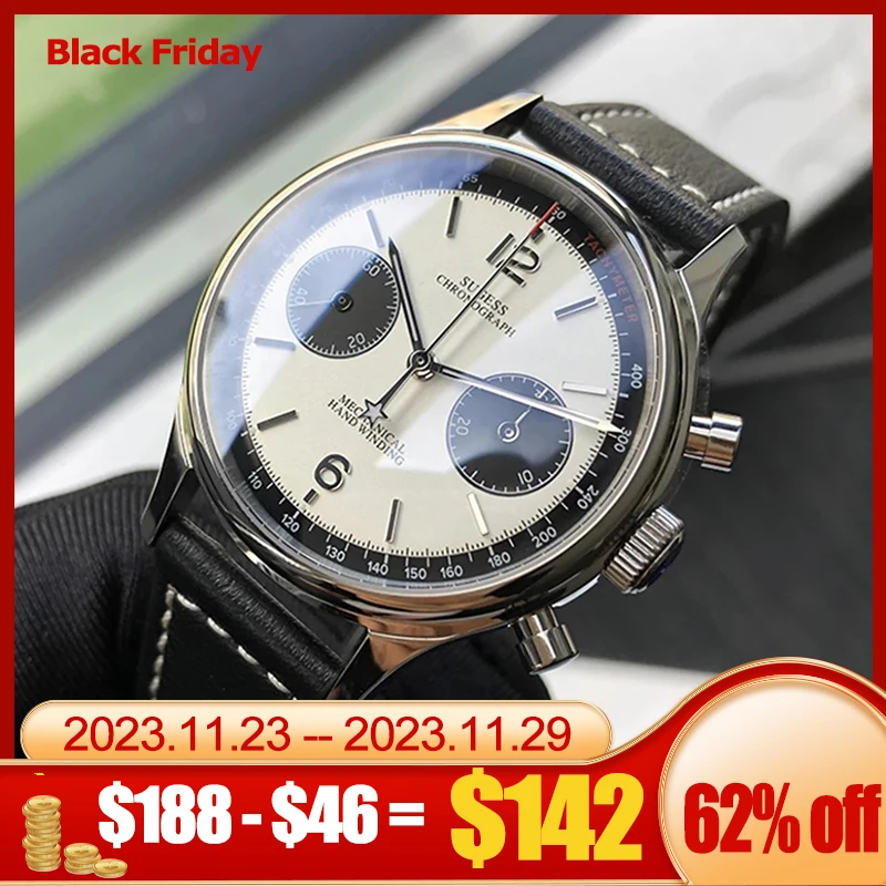 

Sugess 1963 Chronograph Watch 40mm Seagull Movement st1901 Sapphire Mechanical Waterproof Pilot Wrist Watches for Men Luxury