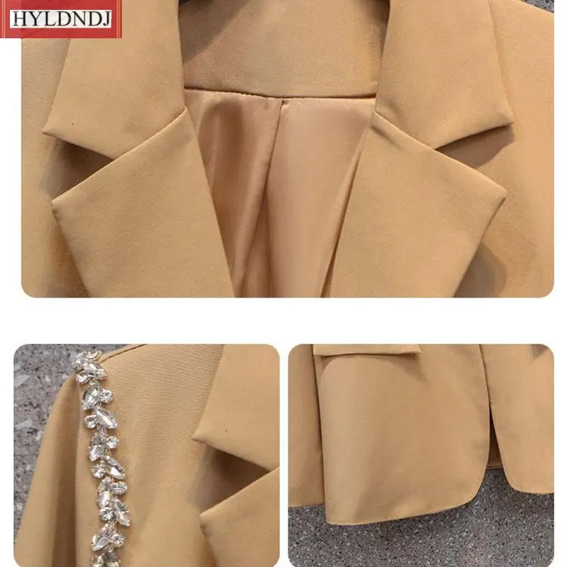 New Spring Autumn One Piece Casual Blazer Plus Size Office Professional Jacket Khaki Diamond Fashion Women's Blazer