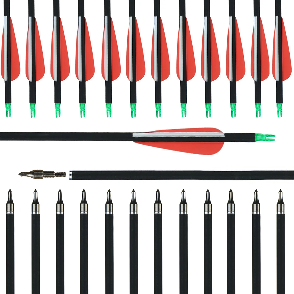 

6/12/24 Pcs 30/32 Inch Carbon Arrow Spine 500 with Replaceable Arrowhead for Compound and Recurve Bow Practice Archery Hunting