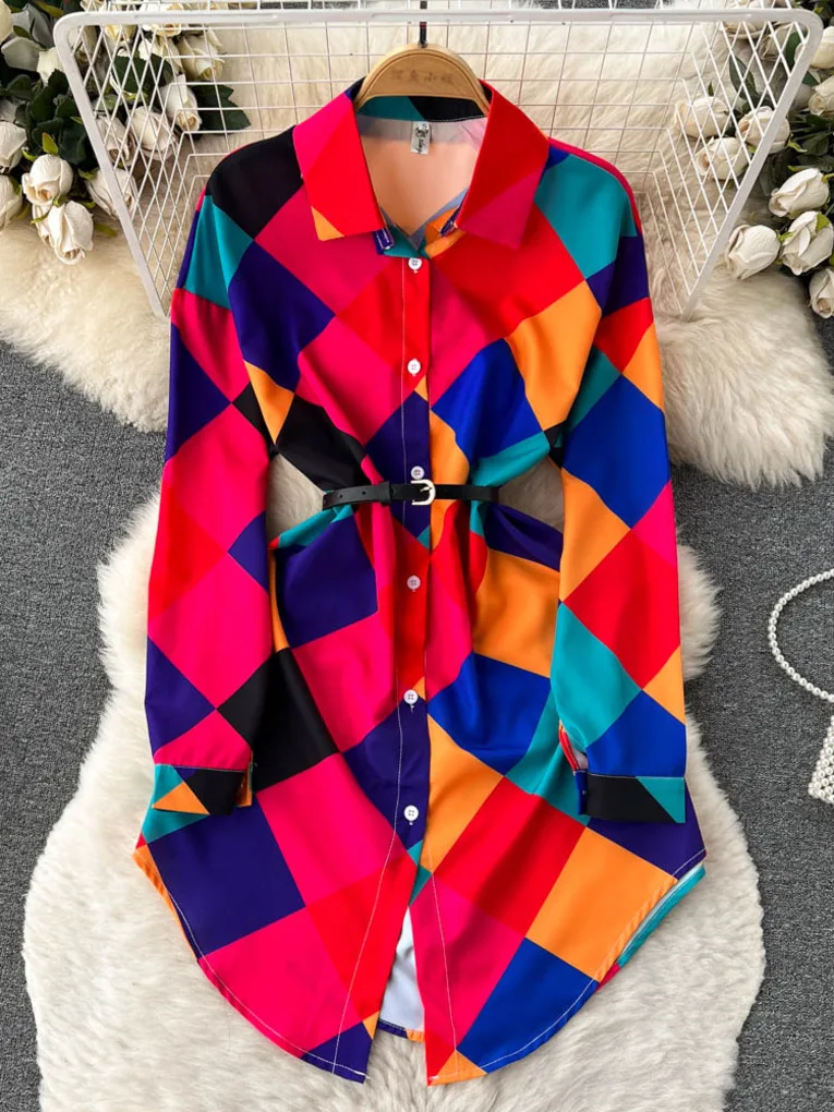 

Женское однобортное платье-рубашка Foamlina, Короткое Платье трапециевидного силуэта с принтом, отложным воротником и длинным рукавом, на весн...