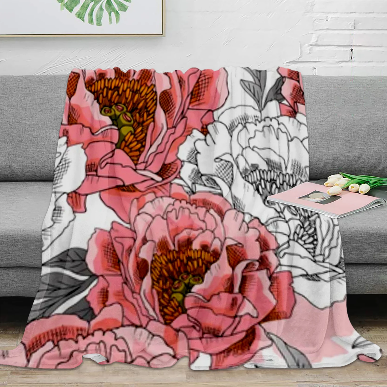 

Hand Drawn Flowers Throw Blanket For Sofa Bed Bedroom Bedspread Soft Microfiber Flannel Throw Blanket For Kids Gifts
