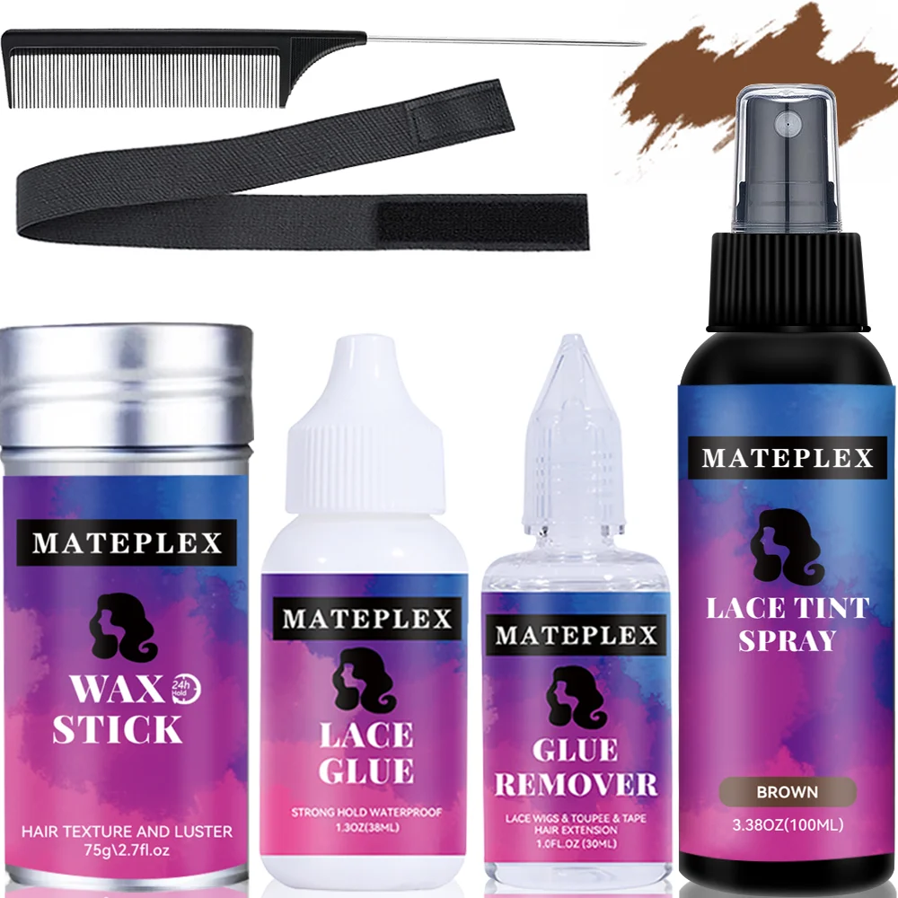 6 Pz/Lotto Pizzo Tinta Spray Marrone Invisibile Anteriore Parrucca Del Merletto Colla Stick Di Cera Impermeabile Per Parrucca Controllo Del Bordo Acce
