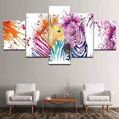 

5Pcs Colorful Zebra Paintings Art Poster HD Print Home Decor No Framed Pictures Wall 5 Panel Room Decor Modern 5 Pieces Canvas