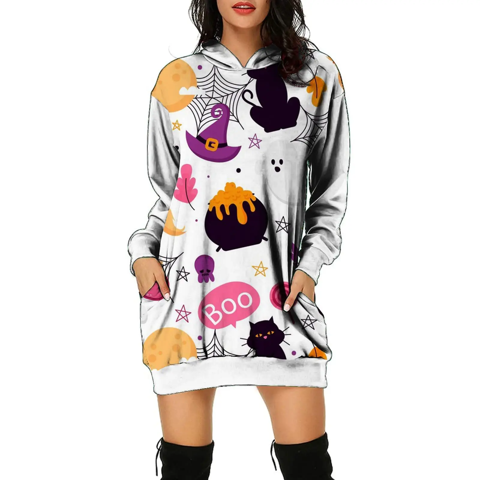 3D Printed Women Hoodie Halloween Demon Pumpkin Spoof Women's Hooded Top Loose Long Sleeves Pullover Party Streetwear Clothes