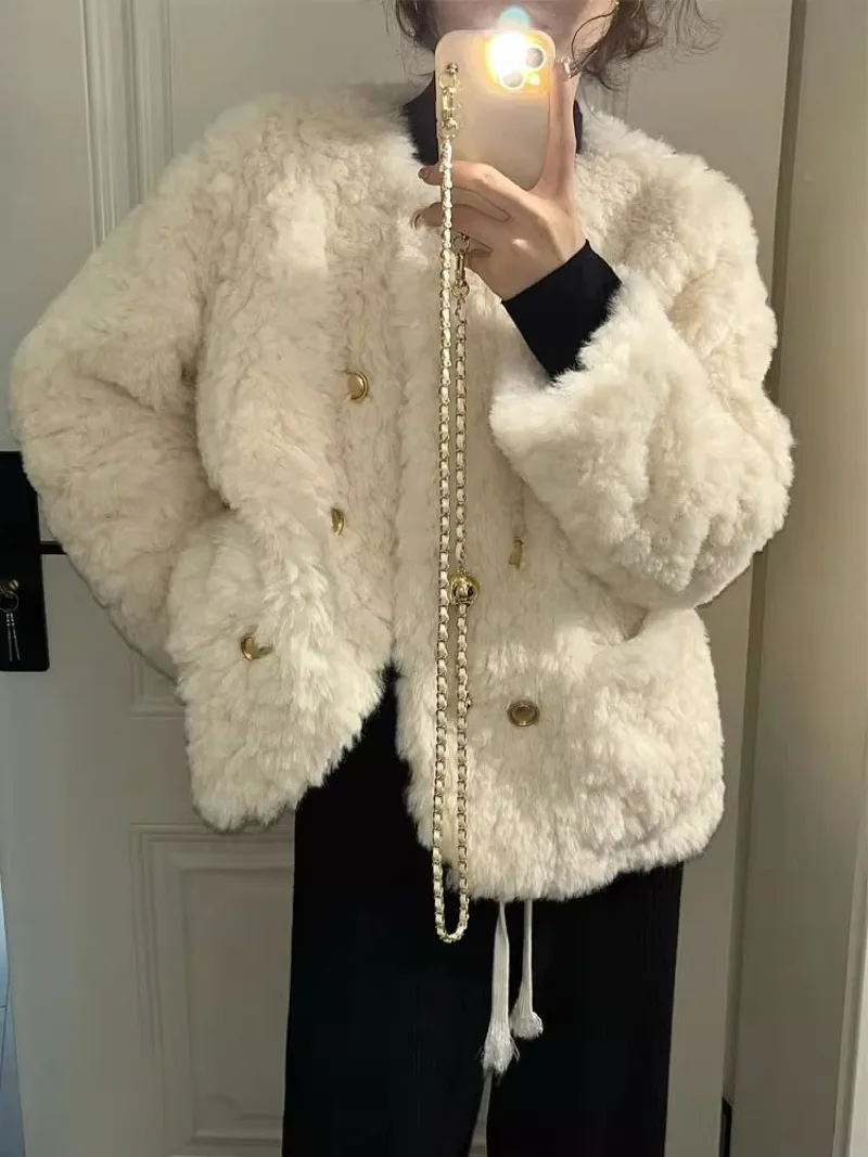 

Женское теплое шерстяное пальто, однотонное плюшевое утепленное пальто в Корейском стиле, новинка зимы 2023