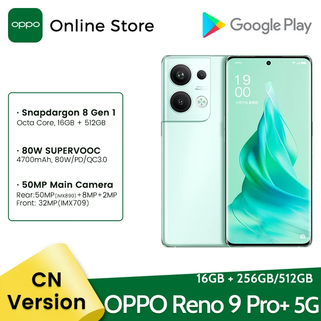OPPO Reno 9 Pro + Plus 16GB 512GB Phone 6.7'' 120Hz AMOLED Screen Snapdragon 8 Gen 1 5G Smartphone 50MP Triple Cameras 1