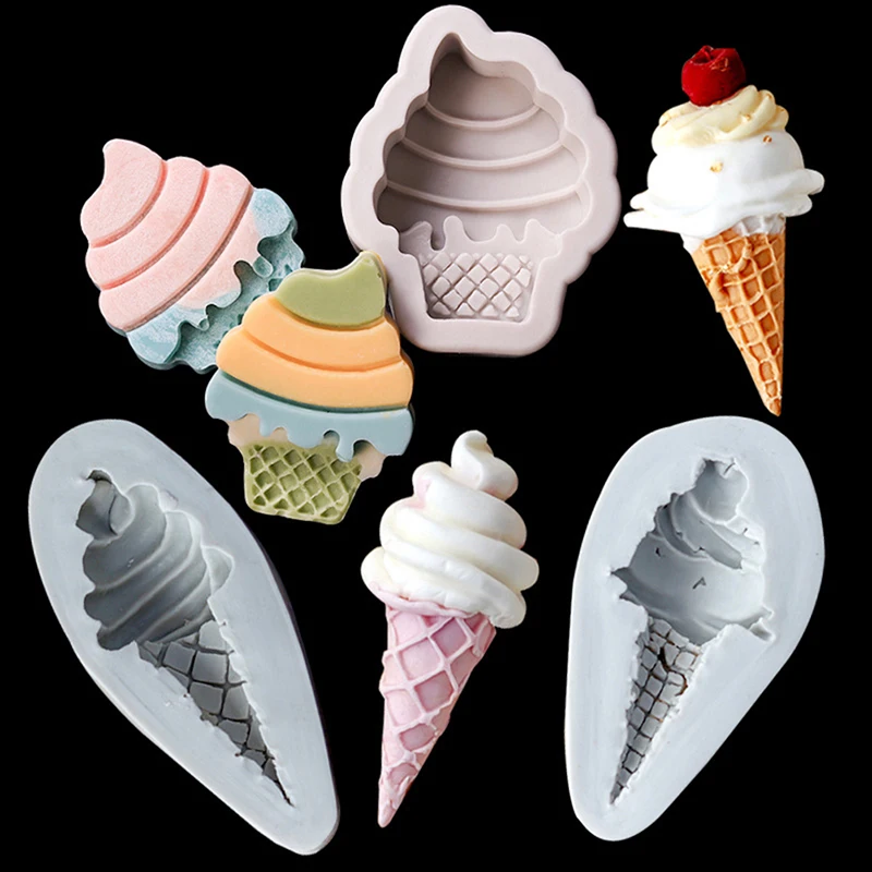 

1PC Cake Mousse Baking Forms Ice Cream Cone Chocolate Fondant Silicone Mold Children's Baby Birthday Cake Decorative Ornaments