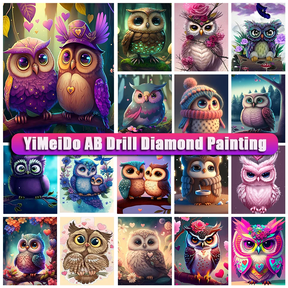 

YiMeido AB Diamond Painting Owl Cartoon 5d Full Drill Picture of Rhinestones Diy Embroidery Diamond Mosaic Animal Handicrafts