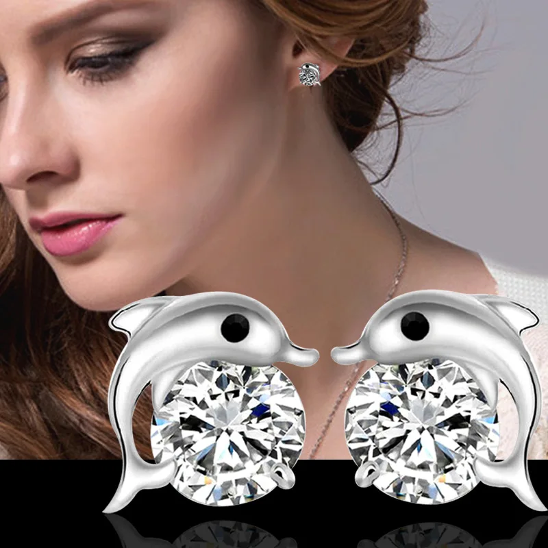

Minimalist Small Dolphin Stud Earrings Cute Animal Design Shiny Zirconia Romantic Female Earring Piercing Accessories Gifts