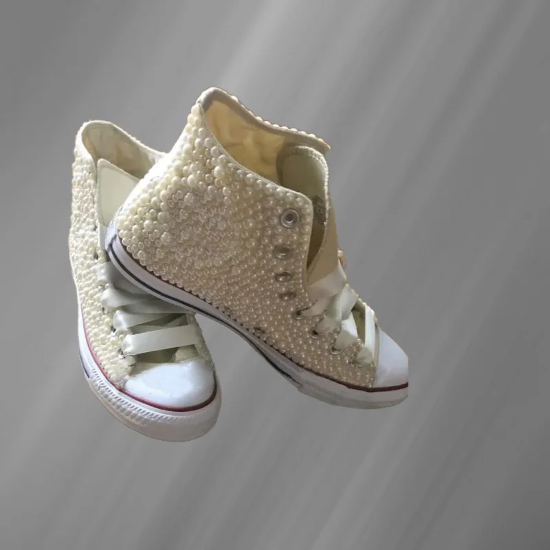 

Fashion fashion handmade custom pearl design sense of canvas shoes comfortable parent-child board shoes