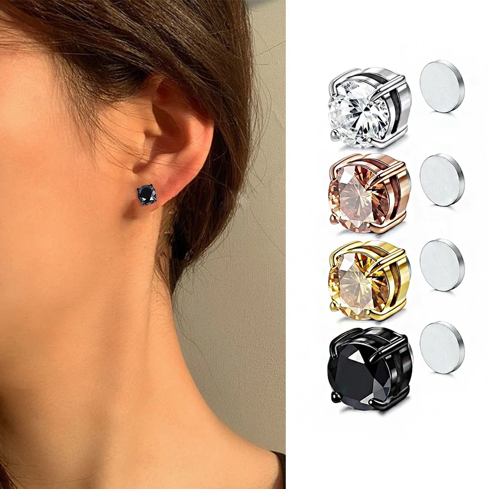 

2023 Punk Zircon Magnetic Stud Earring Magnet Fake Non Piercing Crystal Clip Earrings Ear Cuff Jewelry For Women Men