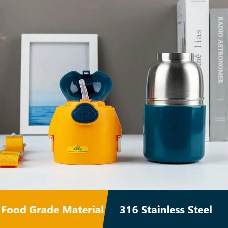 

450ml Children's Insulated Water Cup With Straw Stainless Steel Insulated Cup Portable Water Bottle Cartoon Thermos Drinkware
