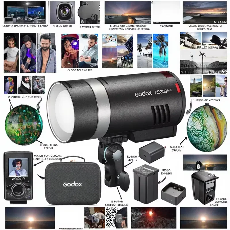 Фото AD300Pro II TTL HSS Уличная вспышка-студийный свет, профессиональная, 300 Вт, двухцветная, с функцией моделирования света, портативная №3