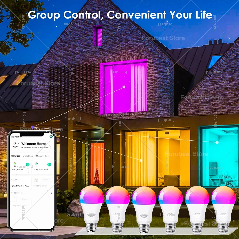 Умная светодиодная лампа Tuya E27 RGB CW 15 Вт 20 Вт Wi-Fi Bluetooth Светодиодная лампа Домашний декор Освещение 220 В 110 В Для Alexa Amazon Google Voice (art.: 3920cdb671597) - 3920cdb671597