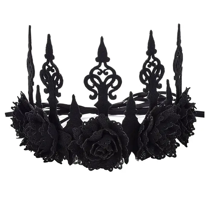 

Halloween Dark Vintage Rose Queen Hair Accessories Prom Party Crown Lolita Handmade Rose Flower Crown Increase Temperament