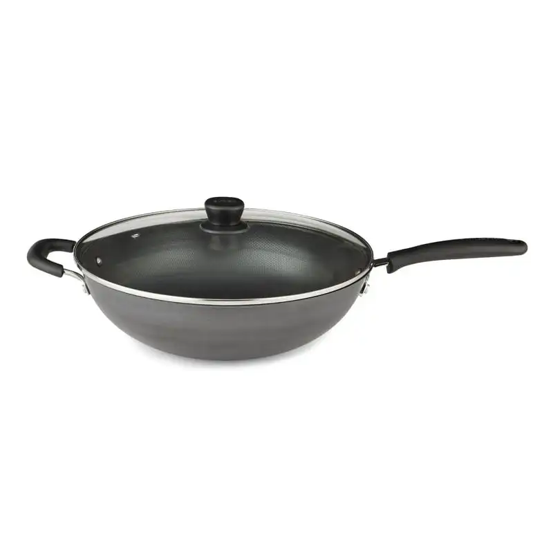 

inch Metal Utensil Safe Iron Wok with Glass Lid