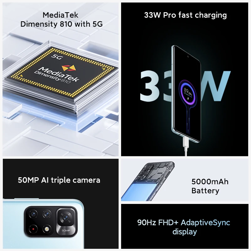 Global Version Xiaomi Redmi Note 11S 5G Smartphone 64G / 128GB MediaTek Dimensity 810 NFC 33W Pro Fast Charging 5000 mAh 50MP