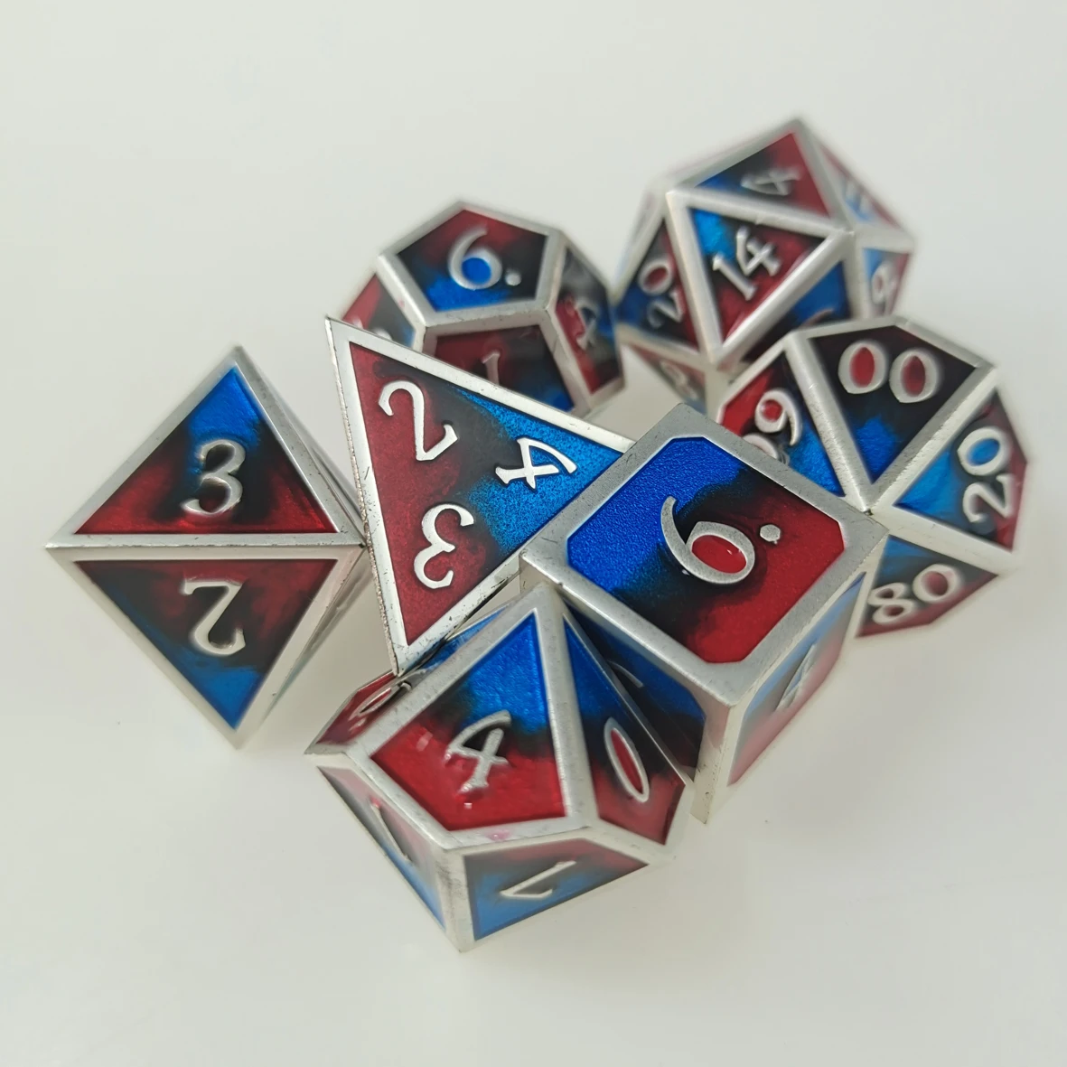 7 PC Polyhedral Metal Dice Set Three Color Blue &amp Black&ampRed (d4 d6 d8 d10 d% d12 d20) for DND D&ampD Roleplaying Games |