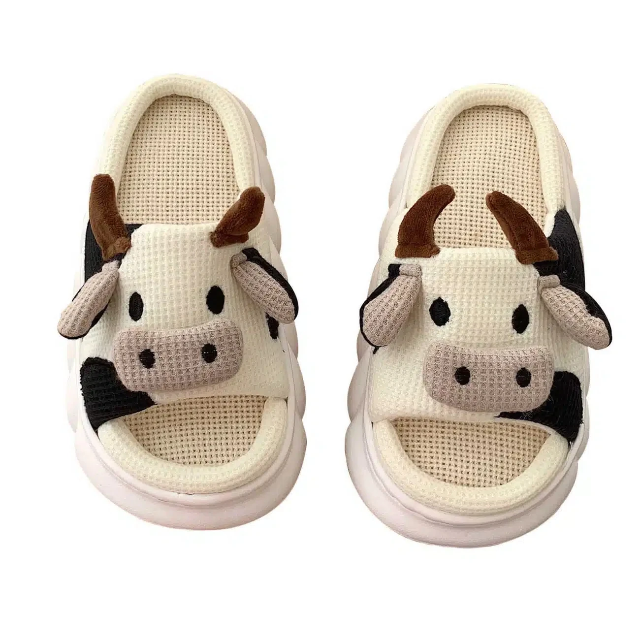 Women's Cozy Slippers with Cow Girls Platform Flat Indoor Shoes High Quality All Seasons Animal Linen Slippers 2023 Fashion