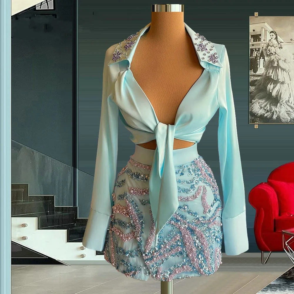 Вечерние платья из 2 предметов блестящее короткое платье для выпускного вечера