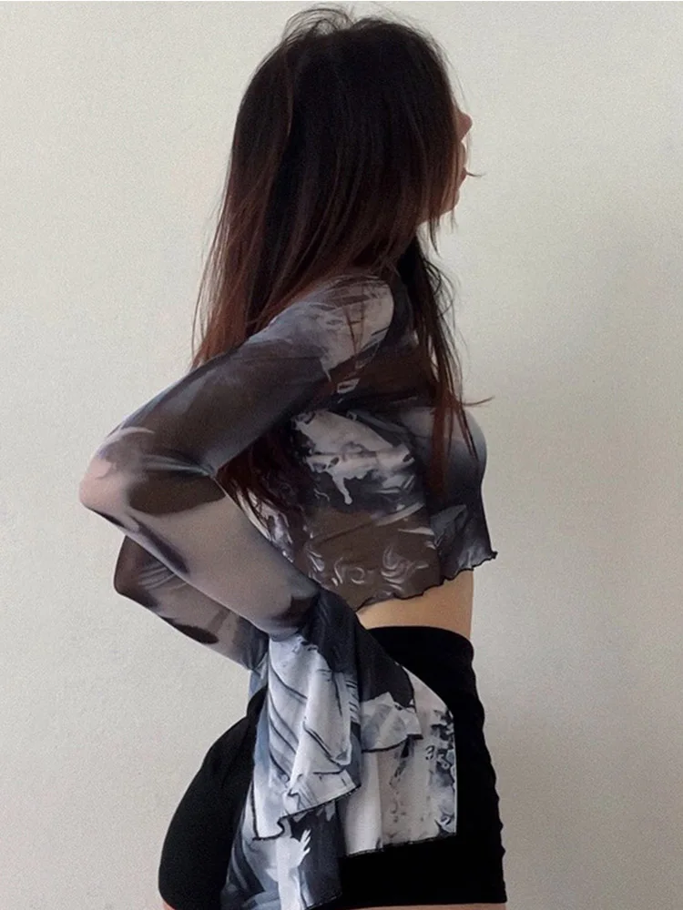 Женские укороченные топы в стиле панк с эстетическим принтом готические