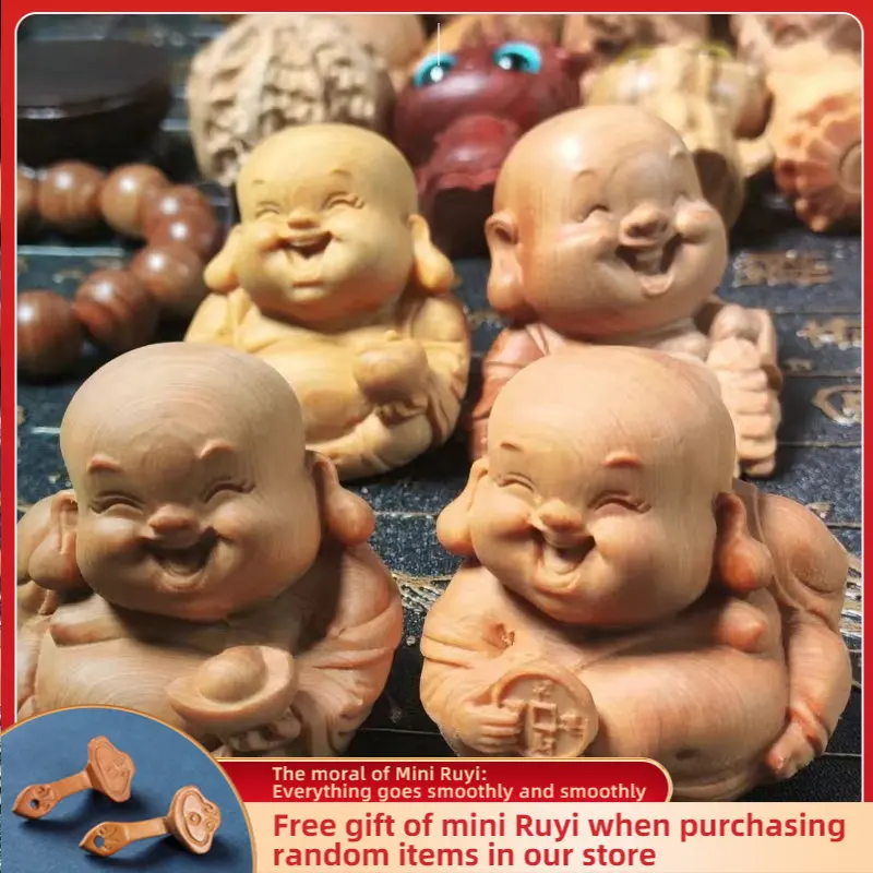 

【Good Fortune】 Cliff Cypress Wood Red Oil High-density Maitreya Buddha Home Decoration Handmade Wood Carvings Mainland China