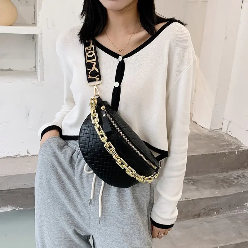 

Brand Designer Thick Chain Women's Chest Bag Plaid Crossbody Bags Female Waist Packs Handbag Fanny Pack Ladies Belt Bag Purse