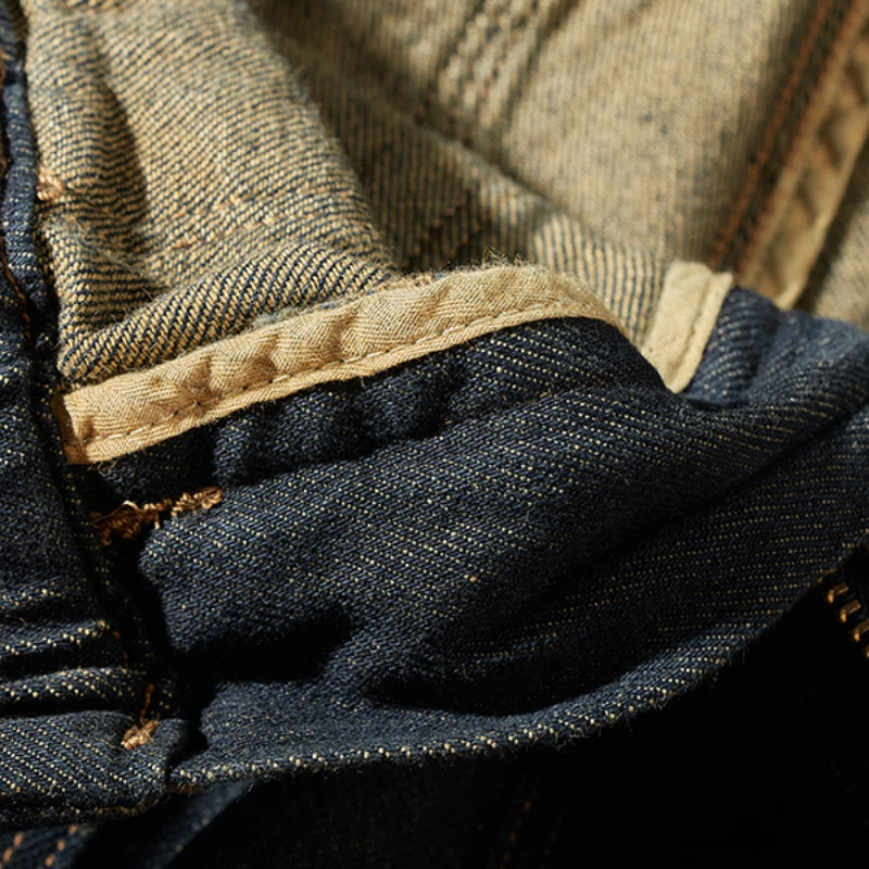 Retro work jeans in autumn men's loose multi-bag straight trousers