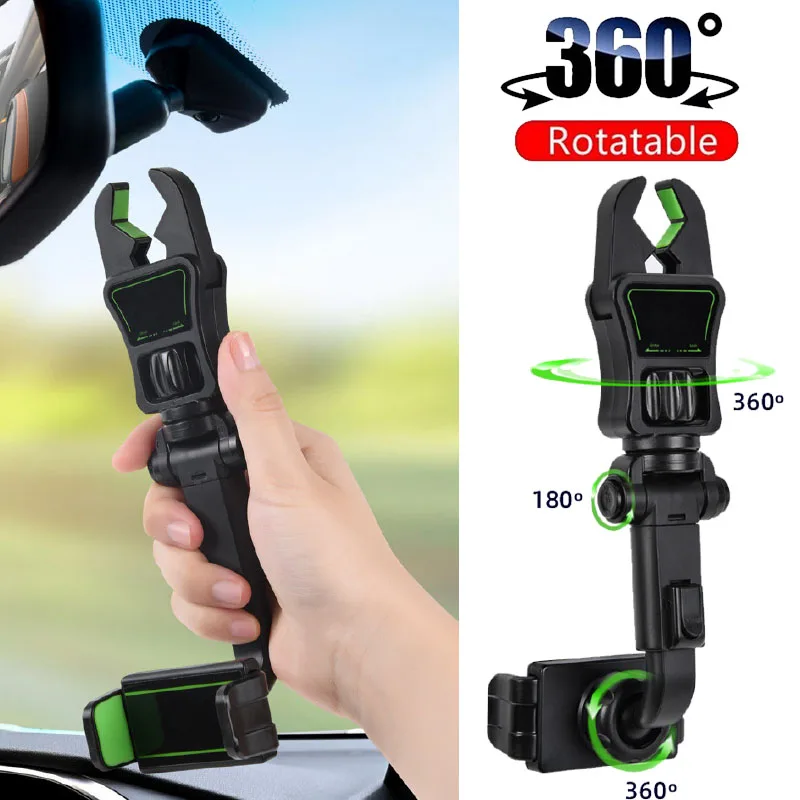 

Universal Car Rearview Mirror Bracket Mobile Phone Holder 360 Degree Rotatable Multifunctional Telescopic Car Stand Mount