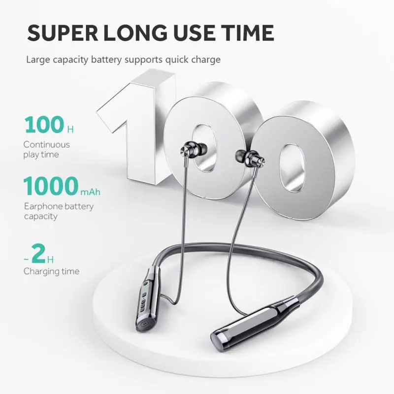 

Wireless Earphone Hanging Neck Bluetooth-compatible Headset Long Standby Semi/ In-ear Electricity Display Sports Pluggable Card