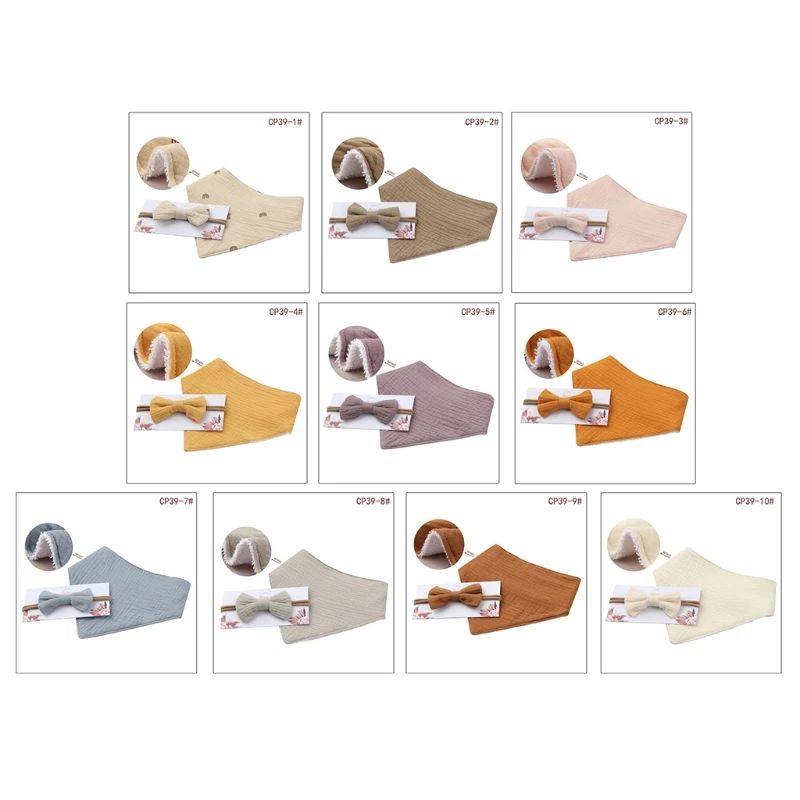 

Q81A Bowknot Headwear Newborn Gifts Soft Cotton Solid Color Bandana Burp Cloth