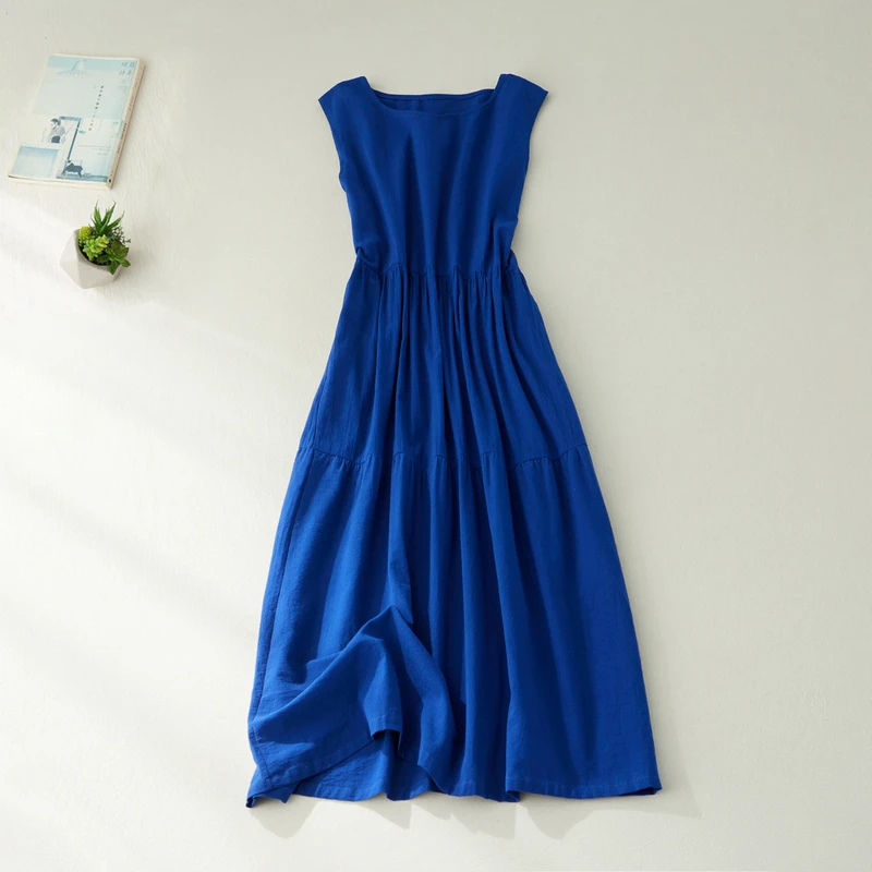 

Limiguyue Oversized Ankle Dress Women Summer Loose Solid Cotton Linen Sleeveless Dress Casual Simple Elegant Maxi Robe J534