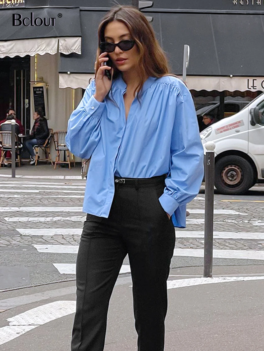 

Блузка Bclout Женская с воротником-стойкой, модная офисная рубашка свободного покроя, элегантная плиссированная вечерние няя одежда с длинным...